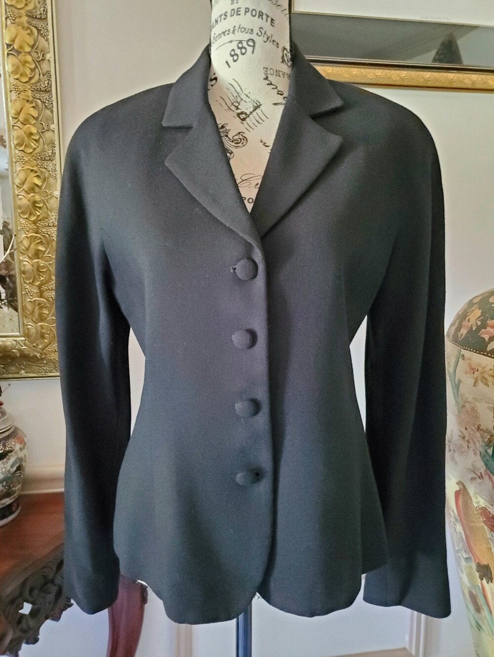 Vintage Gianni Sport Classic Black Tailored Wool Blazer, 80s 90s, Sz 6